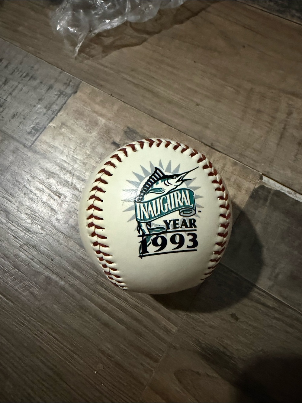 1993 Inaugural Year Baseball (Marlin Logo) - White with Teal and Black Print